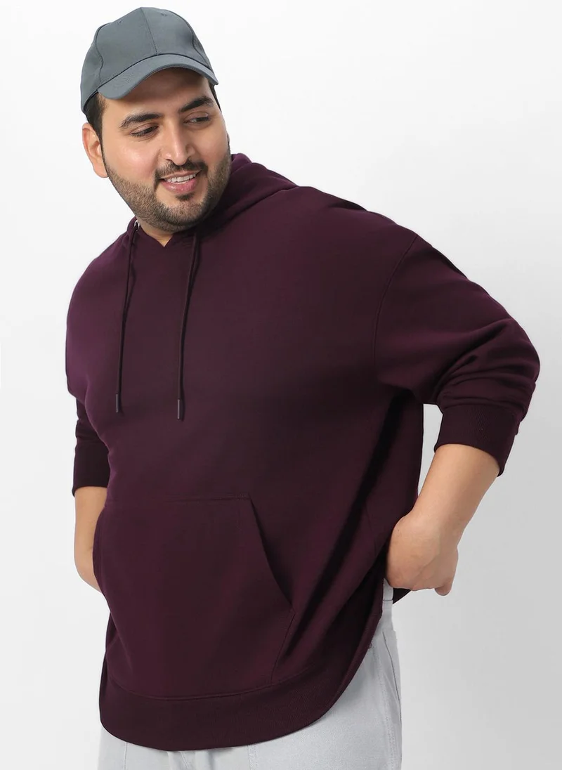 Urbano Plus Men's Potent Purple Cotton Solid Oversized Hooded Neck Sweatshirt